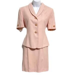 KASPER ASL Vintage pink polyester short sleeve skirt set  Size 6 Petite